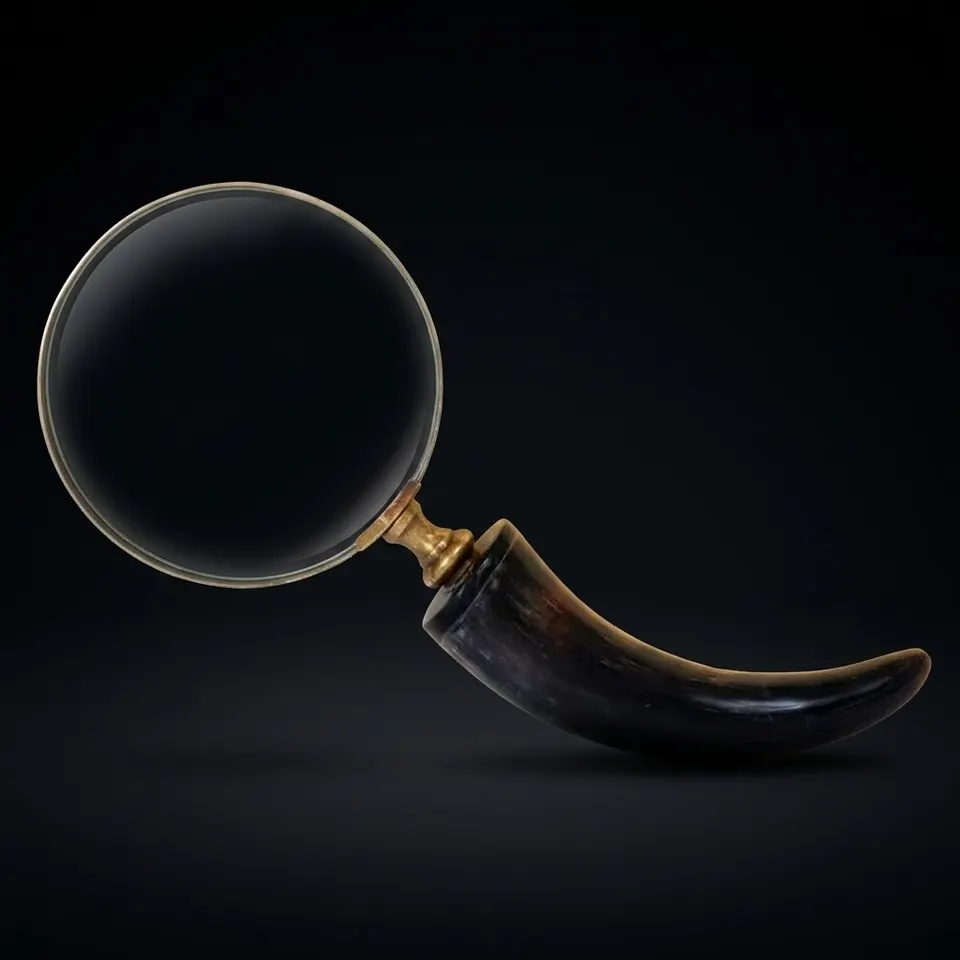 Brass Frame Handheld Magnifier 5" with Horn Handle