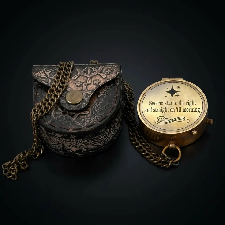 Second Star to the Right Compass, Leather Case