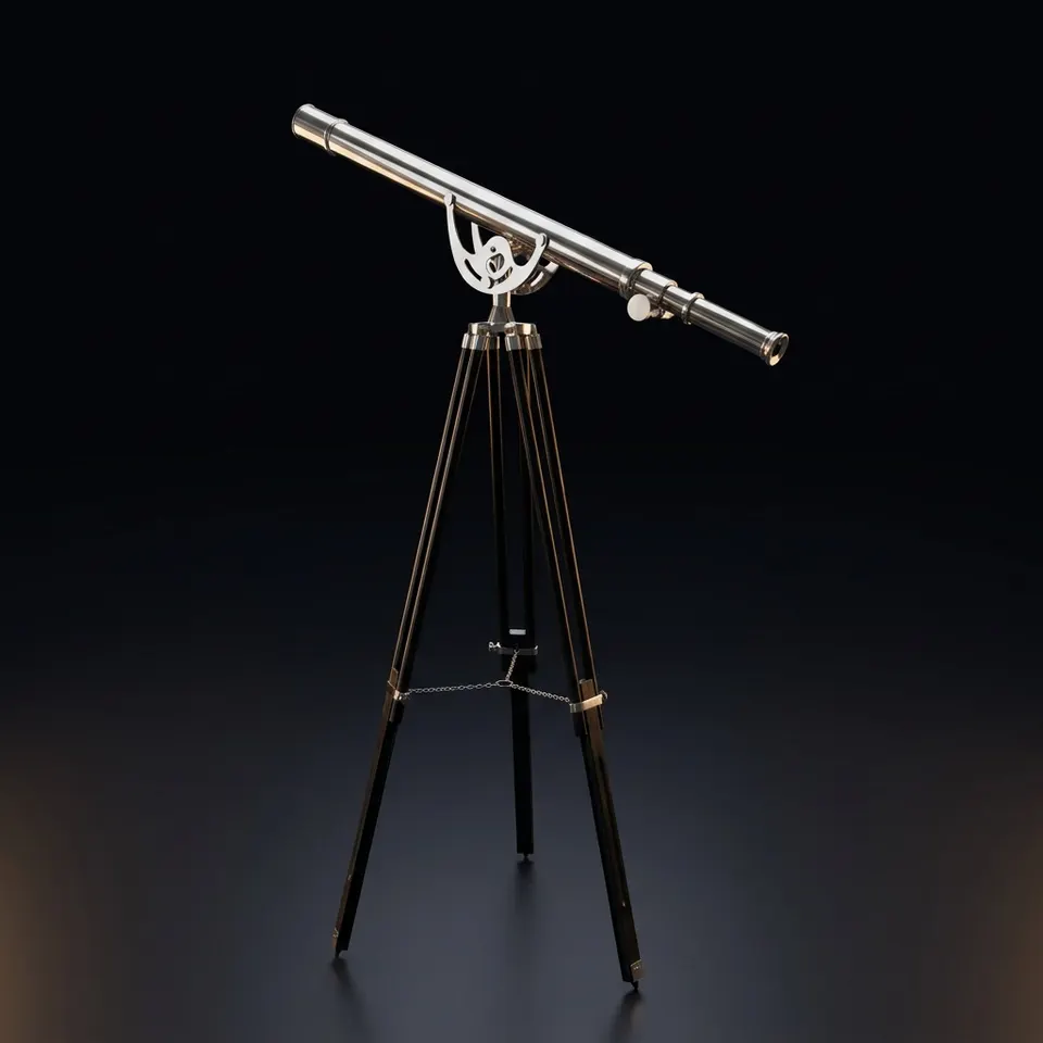 Chrome Finish Brass & Chrome Floor Standing Telescope 64" with Wooden Tripod