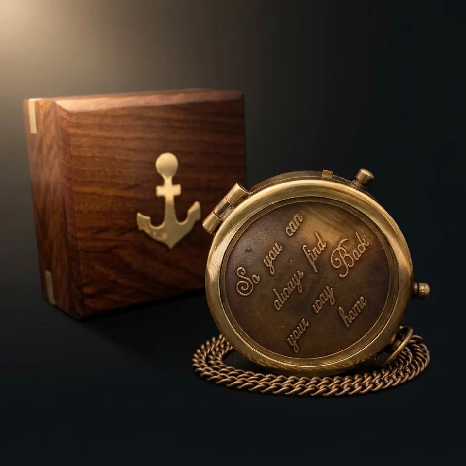 Find Your Way Back Home Compass, Wooden Box