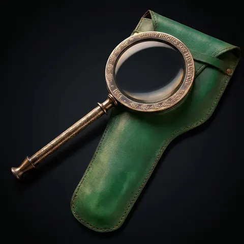Solid Brass Handheld Magnifier 3" with Green Leather Case view 1
