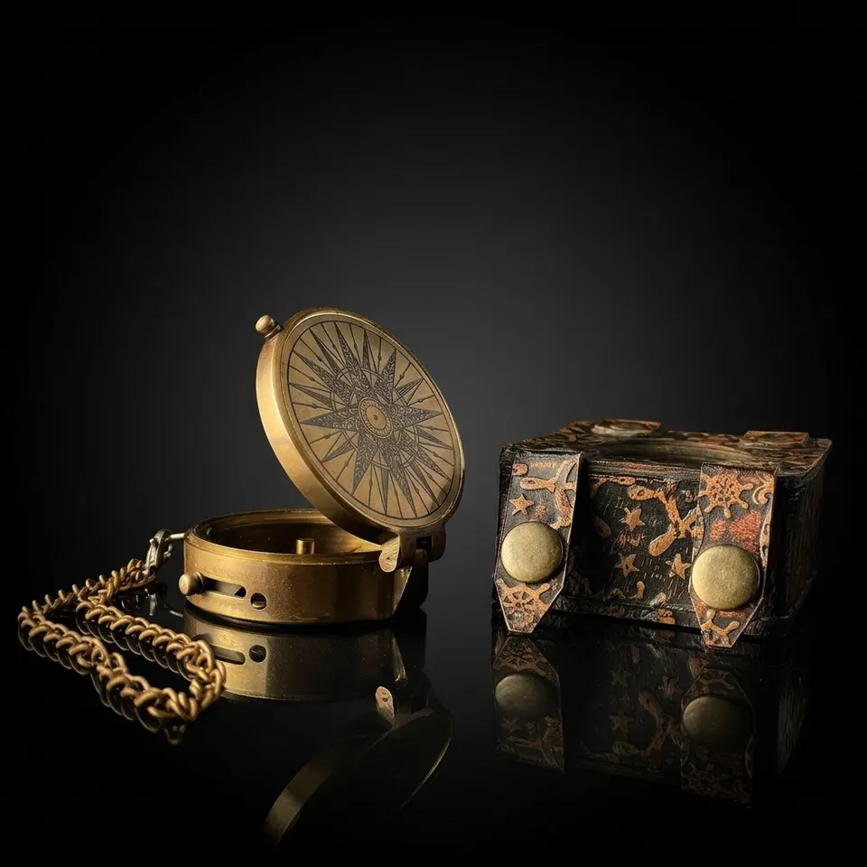 Engraved Dial Compass, Leather Case
