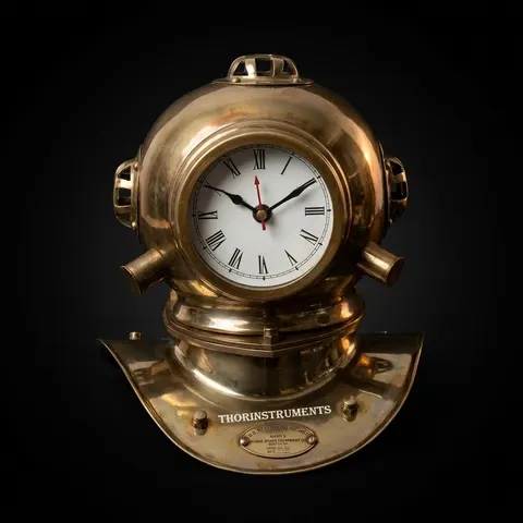 Diving Helmet Style Brass Desk Clock view 1