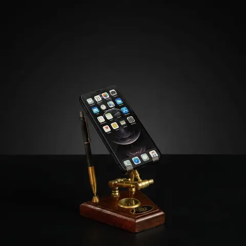 Brass & Wood Mobile Stand with Compass view 1