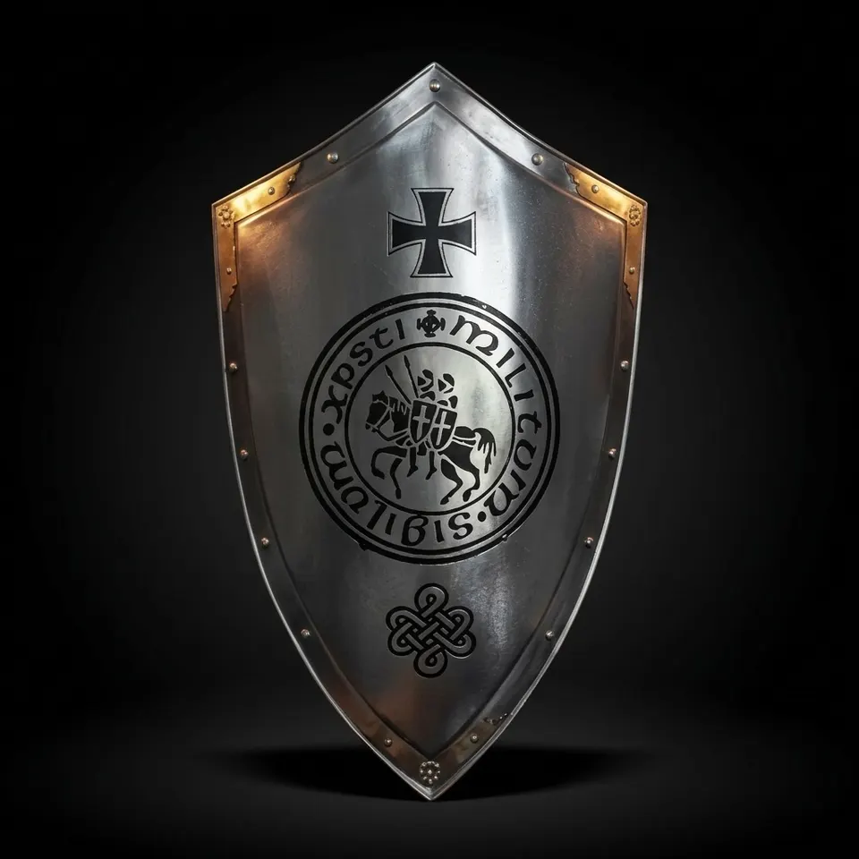 Templar Knight Steel Crusader Shield with LARP Wall Décor