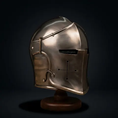 Barbuta Closed Face Knight Helmet — Gothic Steel view 1