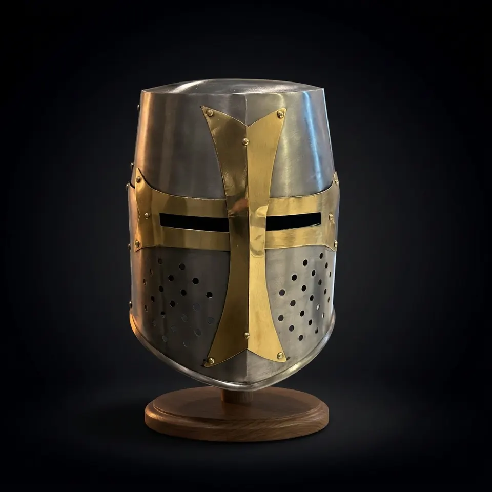 Templar Crusader Knight Helmet with Display Stand