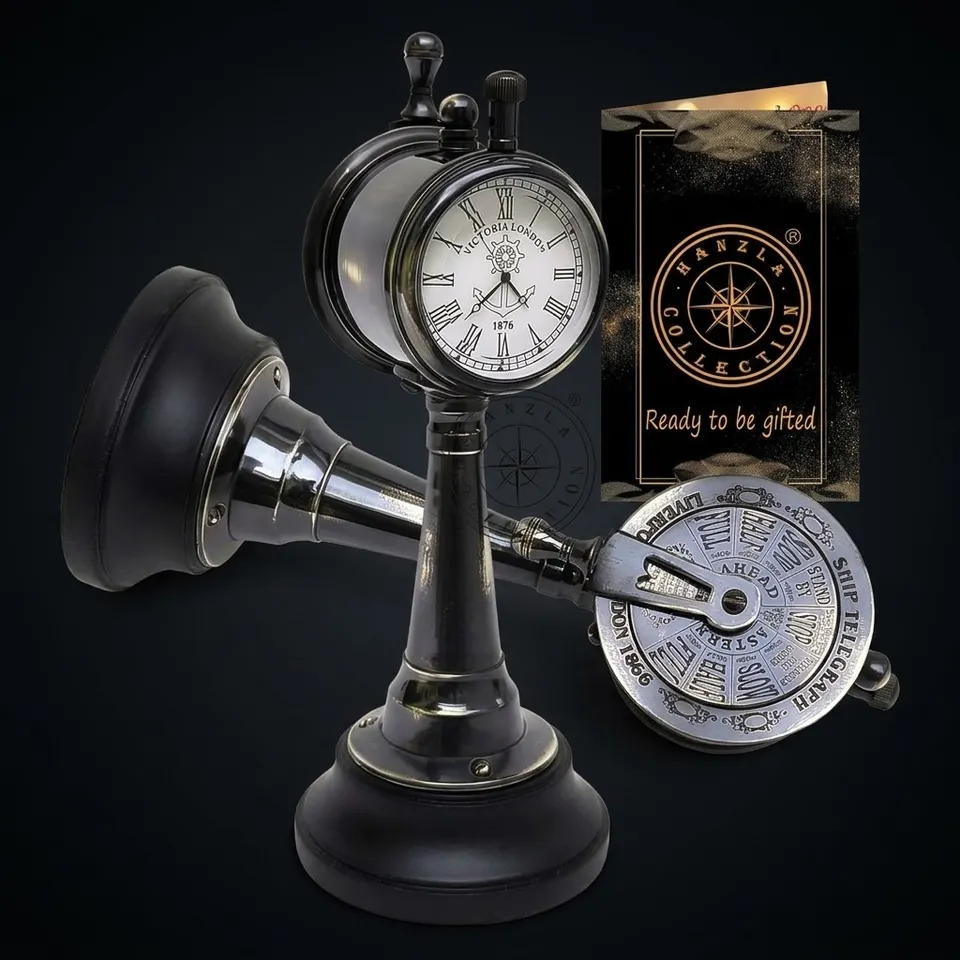 Brass Desk Clock with Telegraph Lever Back