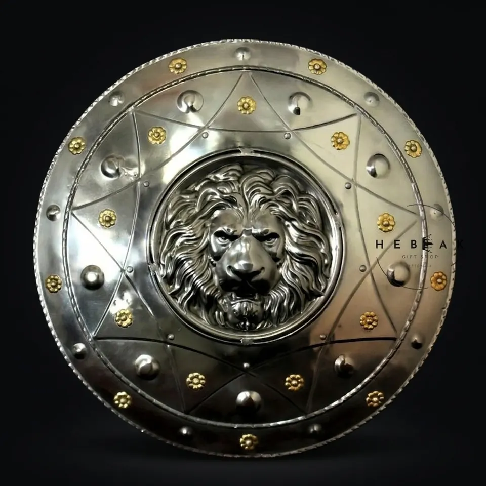 Handcrafted Medieval Lion Shield with Battle-Ready Knight
