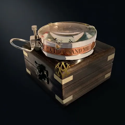 Glass Top Compass, Wooden Box view 1