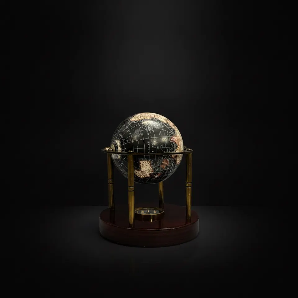 Vintage Brass Armillary Globe with Compass Base view 1