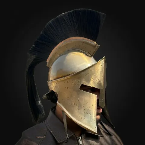 Spartan Helmet — Brass Finish with Plume view 1