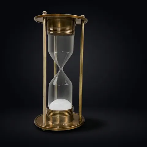 Antique Brass Hourglass, 3-Minute, White Sand view 1