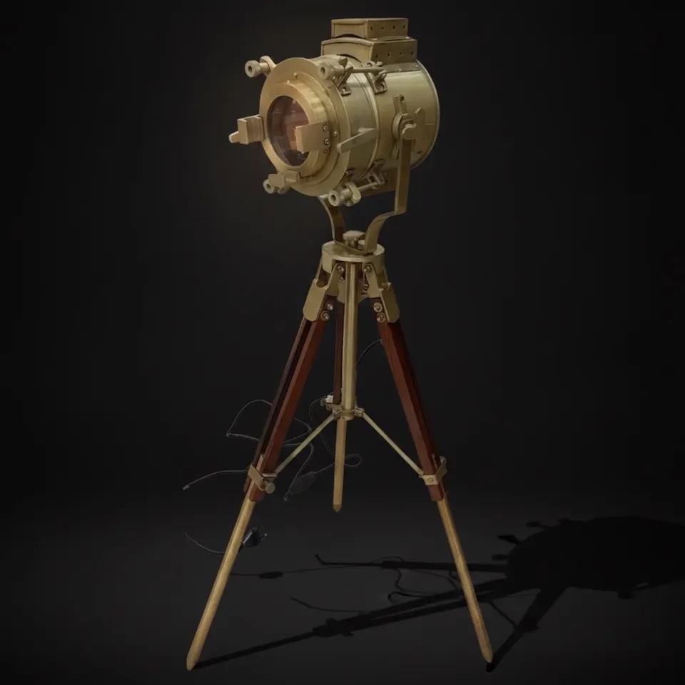 Antique Finish Spotlight on Wooden Tripod