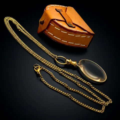 Polished Brass Pendant Magnifier 1.75" with 15" Chain view 1