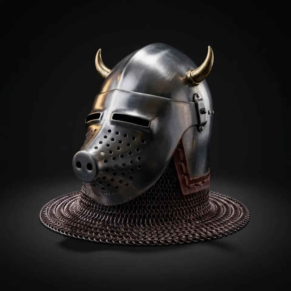 Viking Aventail Pig Face Helmet — Padded Chainmail