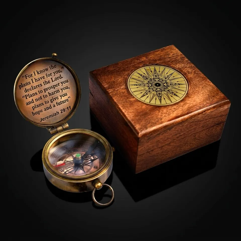 Jeremiah 29:11 Compass, Wooden Box