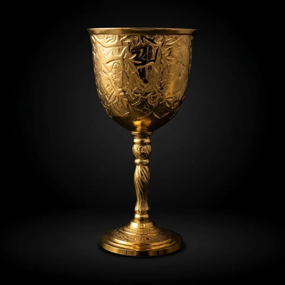 Gold Plated Brass Goblet with Blue Stone Accents