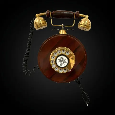Wooden Wall-Mount Rotary Telephone — Brass Accents view 1