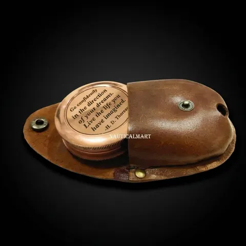 Thoreau Quote Compass, Leather Case view 1