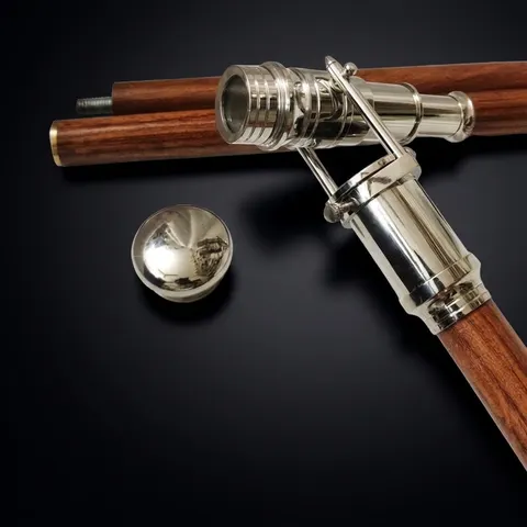 Nickel Plated Brass Telescope Handle Rosewood Walking Stick view 1