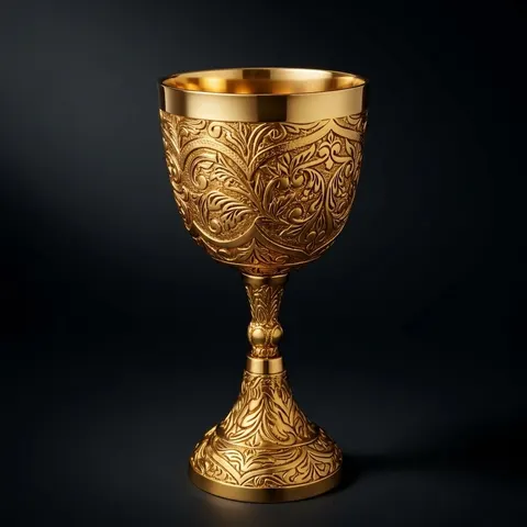 Handmade Brass Chalice with King & Queen Norse Embossing view 1