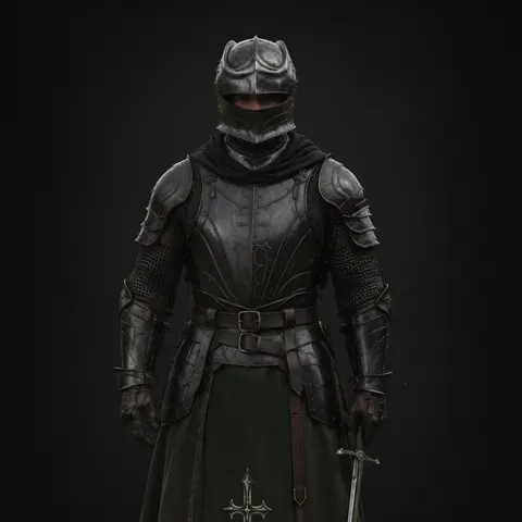 Black Knight Engraved Armor Suit with Gothic Renaissance LARP view 1