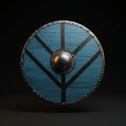 Handcrafted Blue Viking Shield with Norse Cosplay LARP Décor view 1