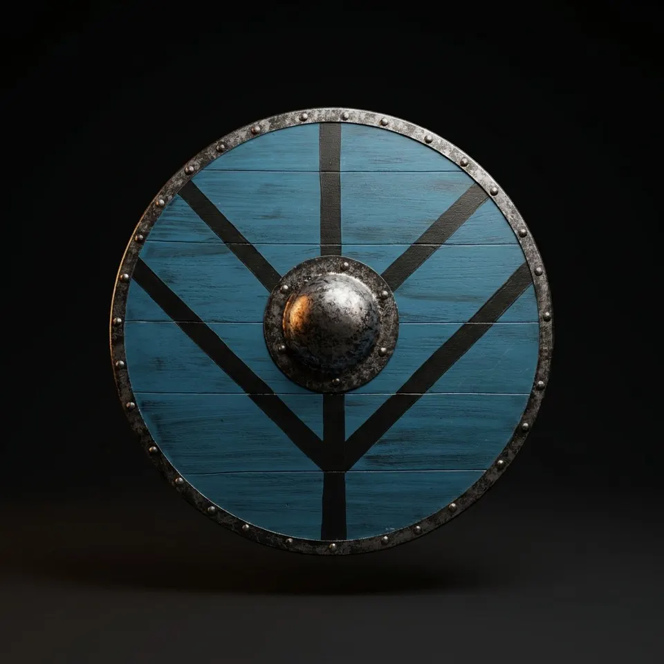 Handcrafted Blue Viking Shield with Norse Cosplay LARP Décor view 1