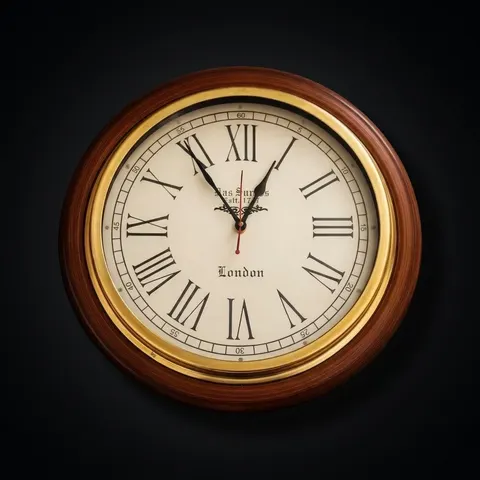 London Style Round Wall Clock Wooden Frame view 1