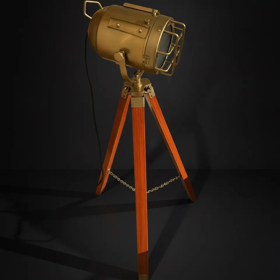 Antique Finish Spotlight on Reddish Wooden Tripod