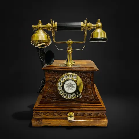 Wooden Maharaja Rotary Telephone with Storage Drawer view 1
