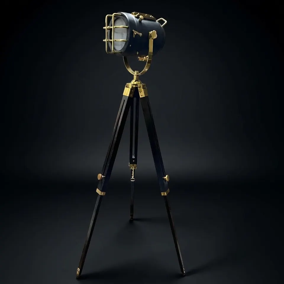 Dark Green Spotlight on Black Wooden Tripod