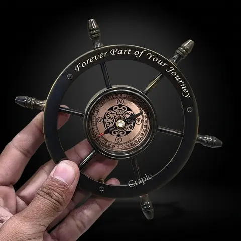 Ship Wheel Compass, Black Antique Finish view 1