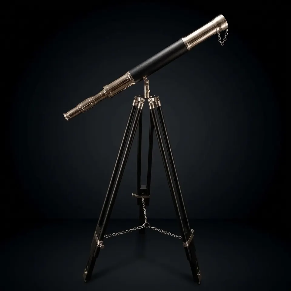 Brass Floor Standing Telescope 47" with Black Wooden Tripod