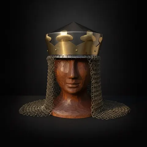 Crusader Crown Helmet with Chainmail — Brass Knight view 1