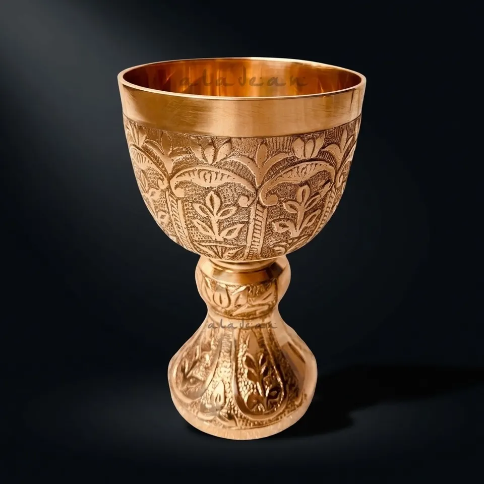 Solid Brass Goblet with Lord's Floral Embossing