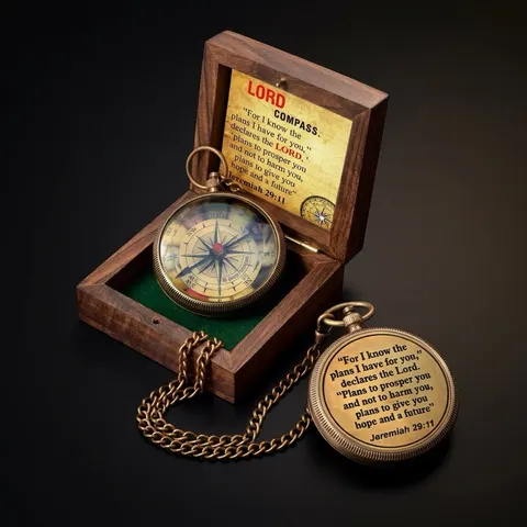 Jeremiah 29:11 Compass, Wooden Box view 1