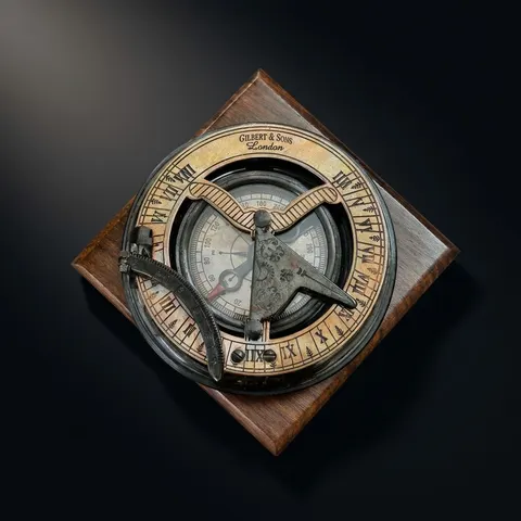 Black Antique Brass Sundial Compass with Black Wooden Presentation Box view 1