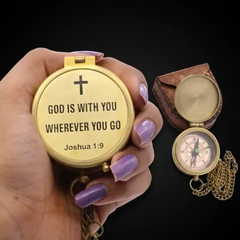 Joshua 1:9 Compass, Leather Case view 1