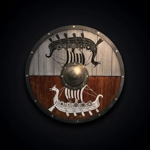 Medieval Viking Wooden Round Shield with Cosplay Wall Décor view 1