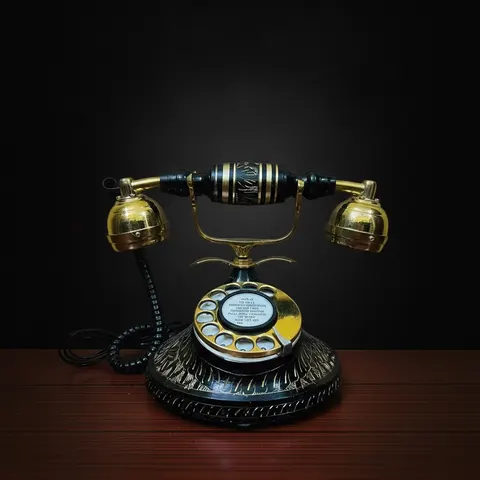 Black and Brass Nautical Rotary Dial Desk Phone view 1