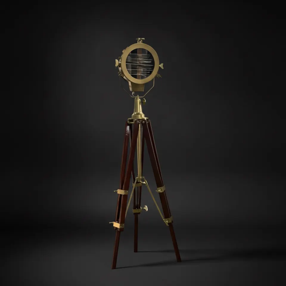 Antique Finish Spotlight on Wooden Tripod