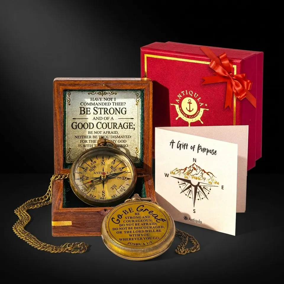 Motivational Compass, Wooden Box & Gift Box