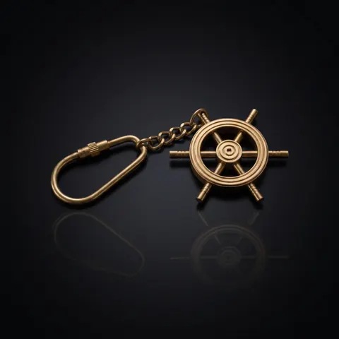 Brass Ship Wheel Keychain view 1