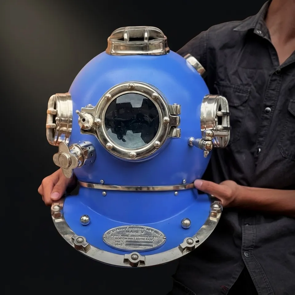 Mark V Diving Helmet with Blue Finish and Light Brown Base