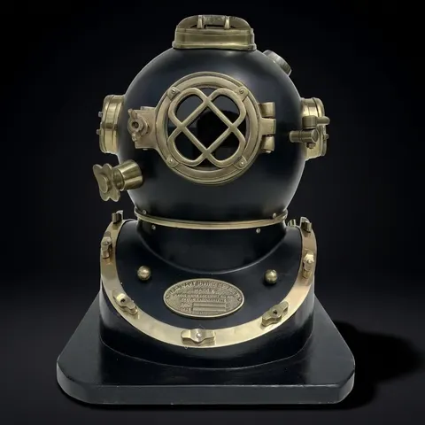 Mark V Diving Helmet with Black Finish and Black Base view 1