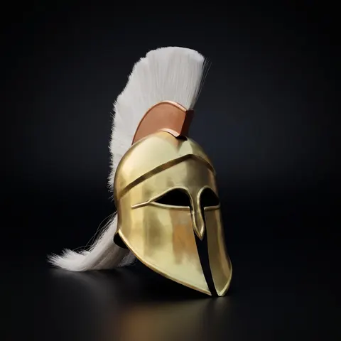 Aurelius Spartan Corinthian Helmet — Solid Brass White Plume view 1