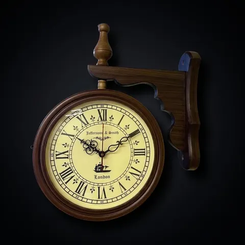 Wooden Double-Sided Station Wall Clock London Theme view 1