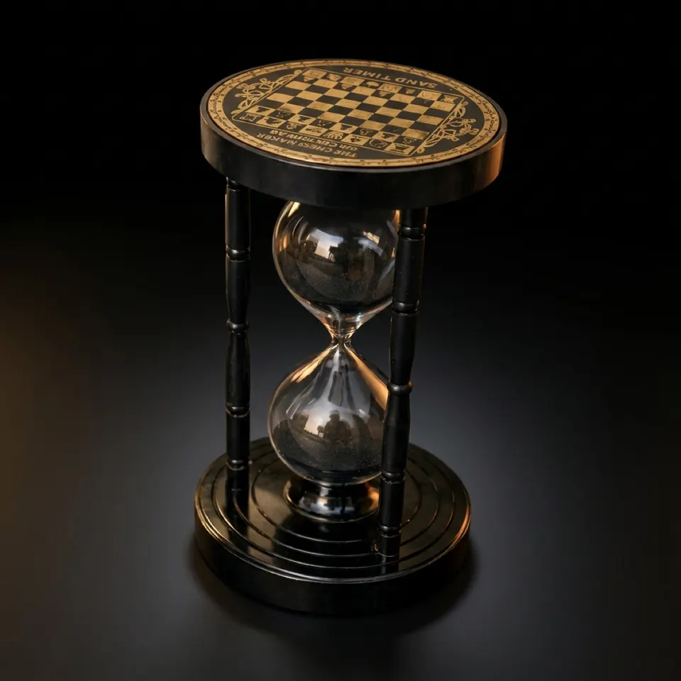 Black Antique Brass Hourglass with Chessboard Design, 5-Minute